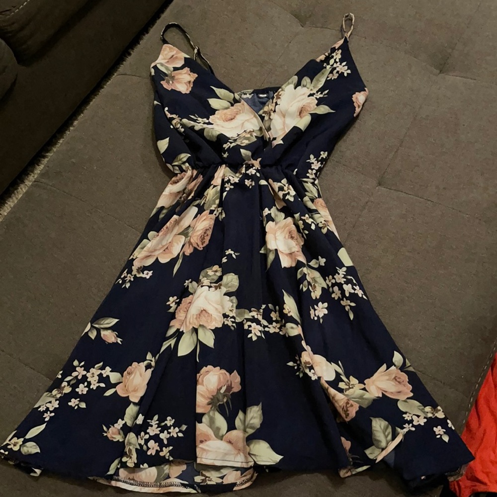 Blue and floral mini dress